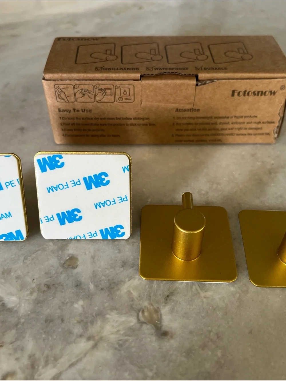 Modern Matte Gold Waterproof Adhesive Square Wall Hooks - Set of 4